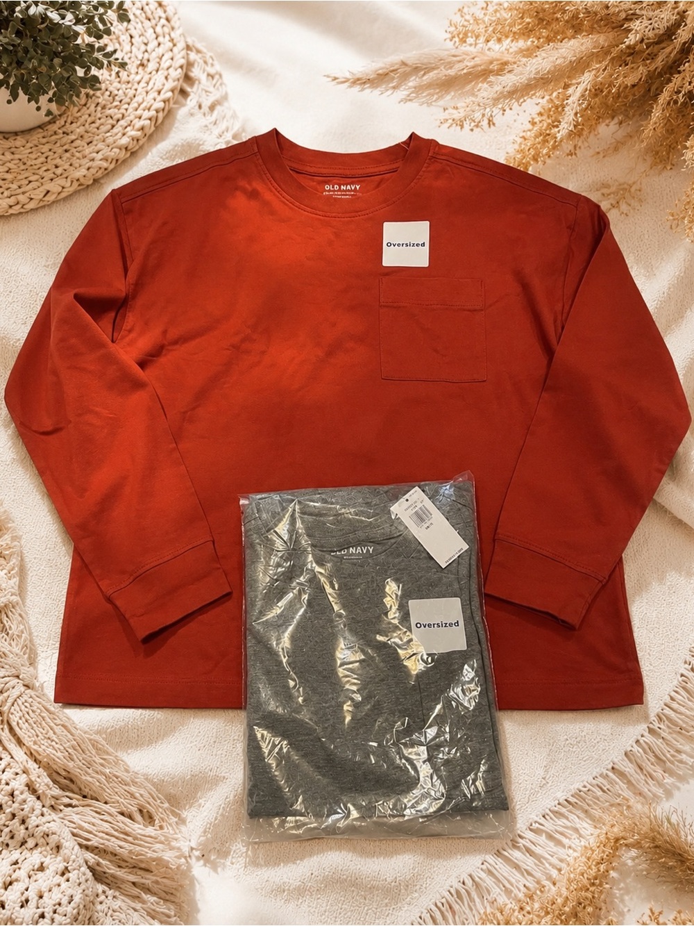 Old Navy Red and Gray Long Sleeve Tees